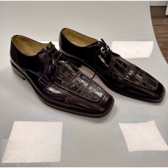 Steve Harvey Sinclair Croc Embossed Leather Derby Shoes Brown Mens 10.5 main image 9